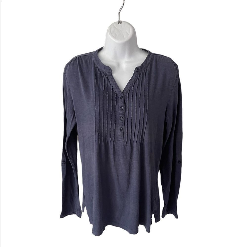 L.L.Bean cotton collarless half button V-neck